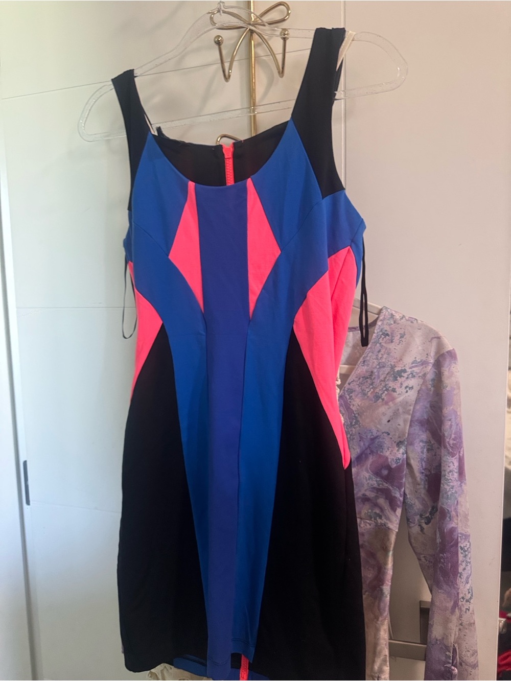 bebe Blue, Neon Pink & Black Colorblock Mini Dress